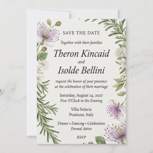 Caper Flower & Rosemary Botanical Elegant Save Invitation