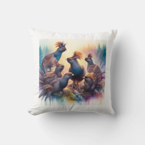 Capercaillies in the Wild 060624AREF118 _ Watercol Throw Pillow