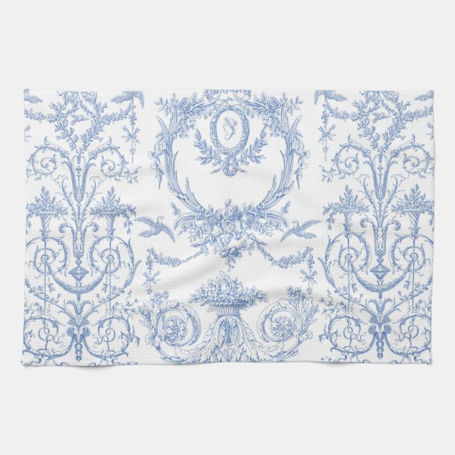 Capetian Toile blueberry Towel (Horizontal)
