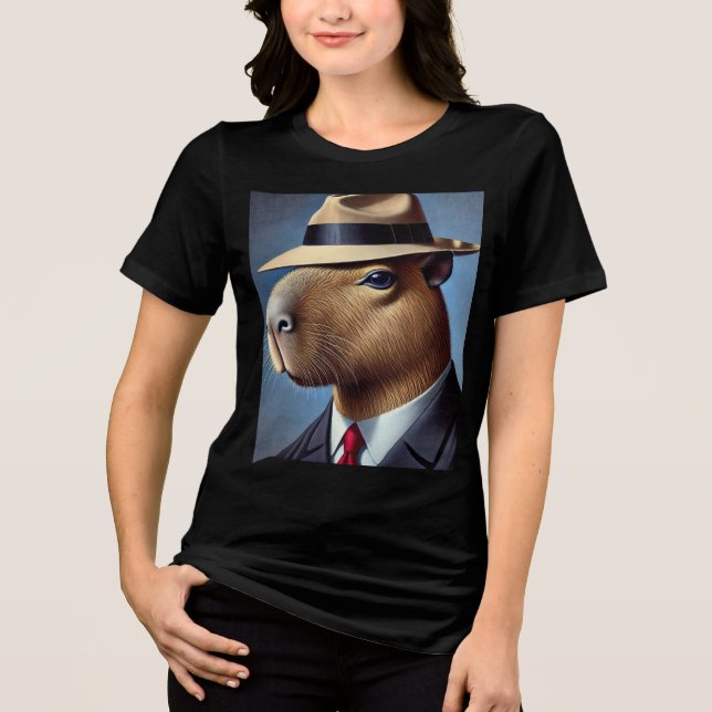 Capibara's hat-captioned Woman Polera Tri-Blend Shirt (Front)