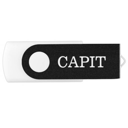 Capit Head Text on Black  White Flash Drive