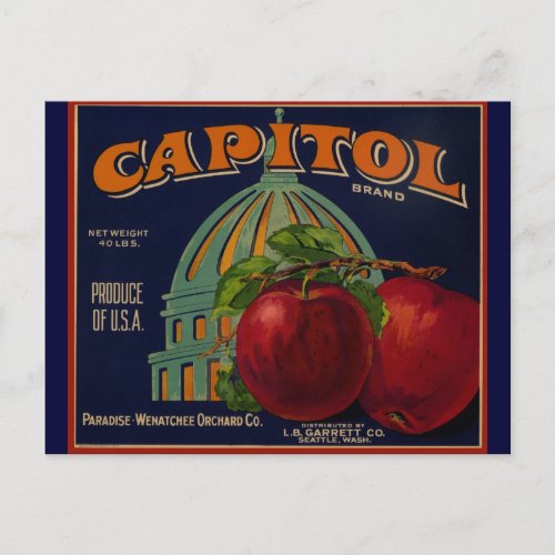 Capital Apple Label Sacramento Postcard