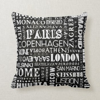 Capital Cities Of Europe Typography Throw Pillow by StyledbySeb at Zazzle