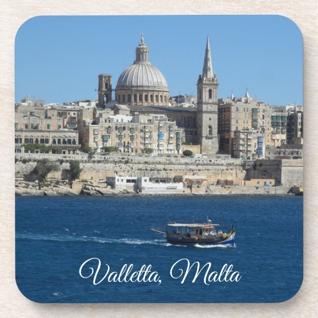 Capital City Valletta on Malta Island Souvenir Beverage Coaster (Front)