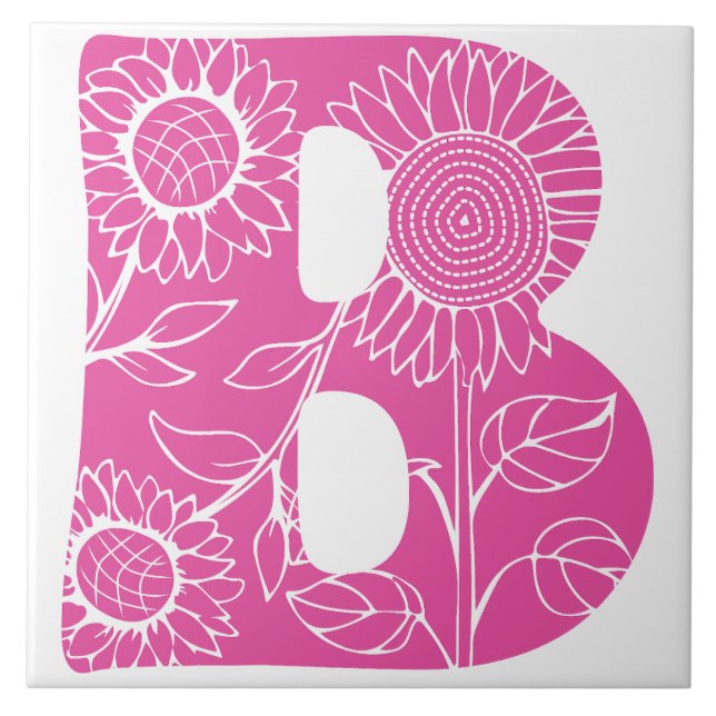 Capital letter B floral monogram Ceramic Tile (Front)