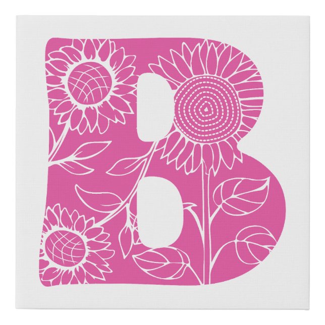 Capital letter B floral monogram Faux Canvas Print (Front)