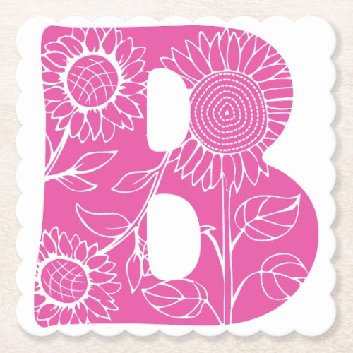 Capital letter B floral monogram Paper Coaster