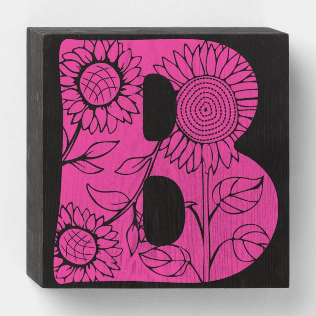 Capital letter B floral monogram Wooden Box Sign (Front Horizontal)