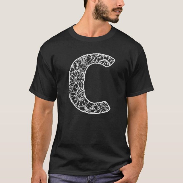 Capital Letter C  Floral Chic Boho Abstract Doodle T-Shirt (Front)
