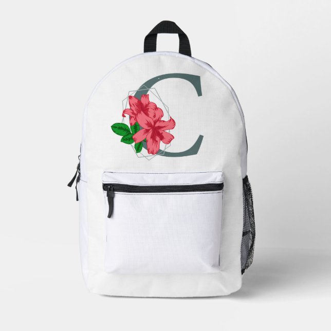 Capital letter C floral monogram Printed Backpack (Front)