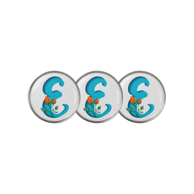 Capital letter E floral monogram Golf Ball Marker (3 Up)