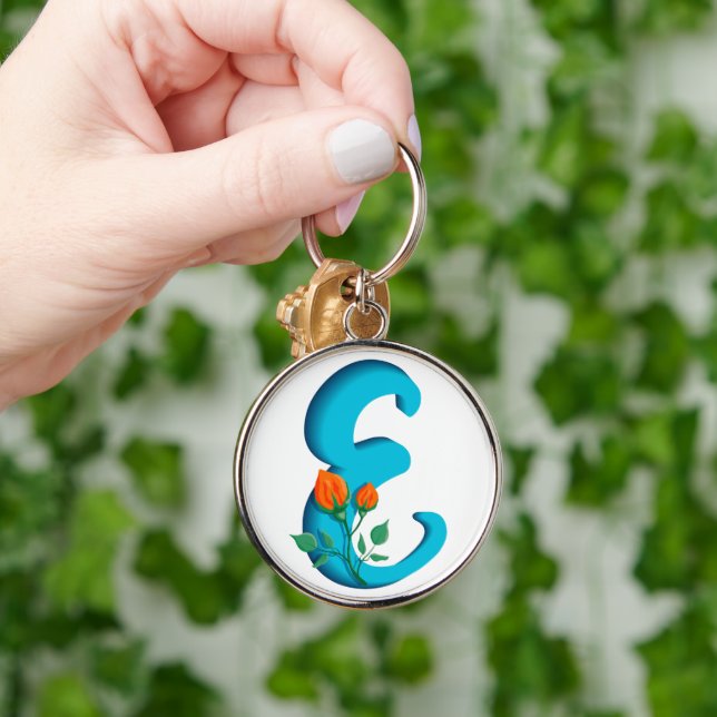 Capital letter E floral monogram Keychain (Hand)
