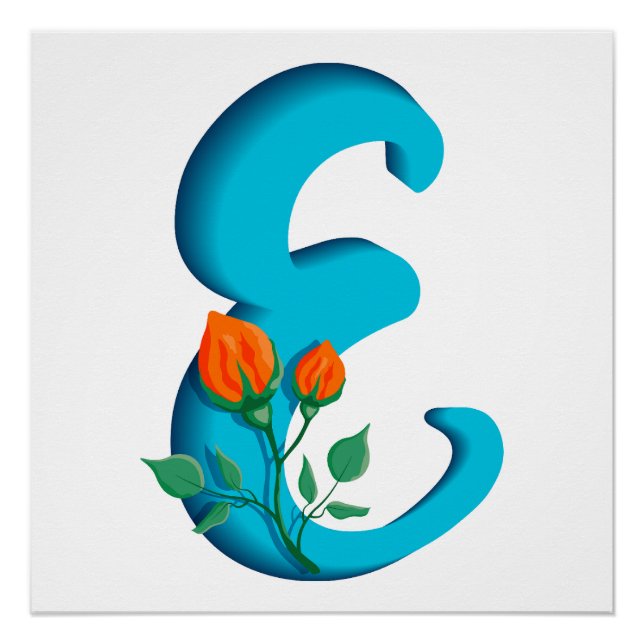 Capital letter E floral monogram Poster (Front)