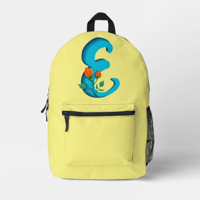 Capital letter E floral monogram Printed Backpack (Front)