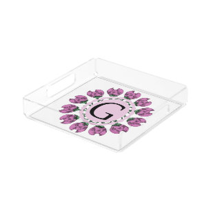Capital letter G floral monogram Acrylic Tray