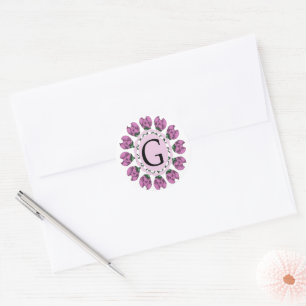 Capital letter G floral monogram Classic Round Sticker