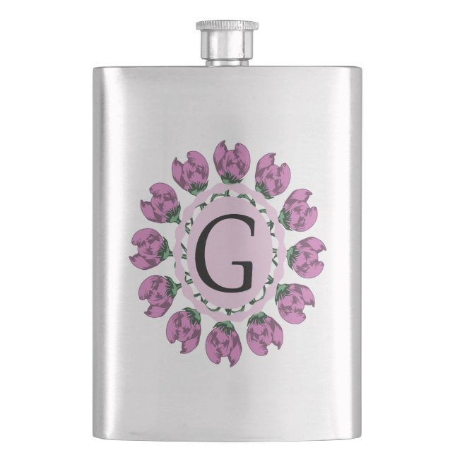 Capital letter G floral monogram Flask (Front)