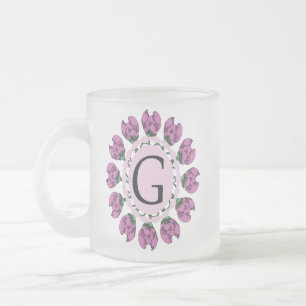 Capital letter G floral monogram Frosted Glass Coffee Mug