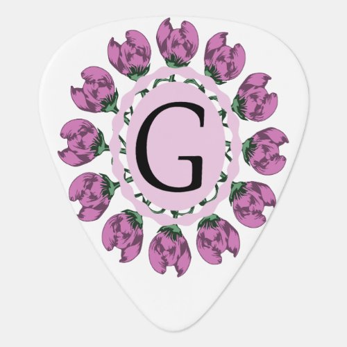 Capital letter G floral monogram Guitar Pick