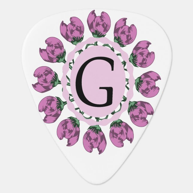 Capital letter G floral monogram Guitar Pick (Front)