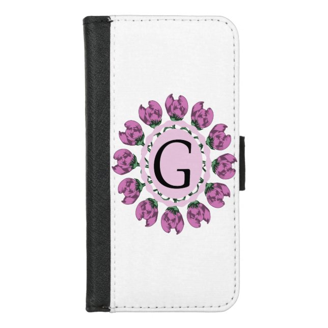 Capital letter G floral monogram iPhone Wallet Case (Front)