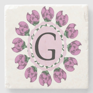 Capital letter G floral monogram Stone Coaster