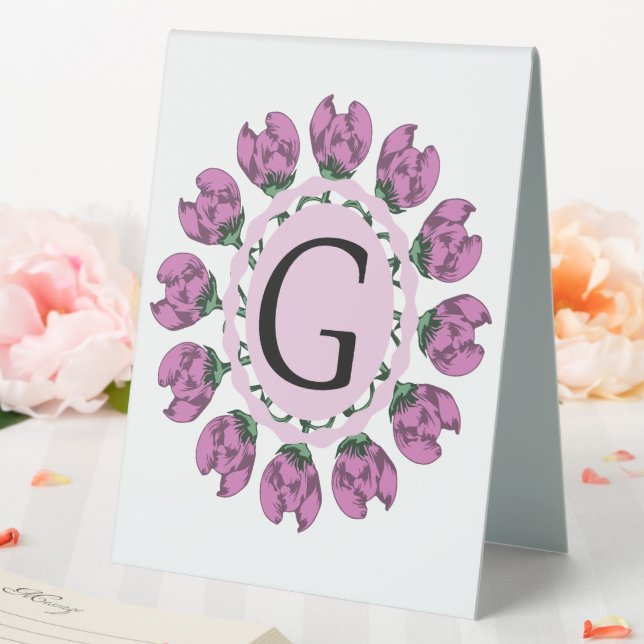 Capital letter G floral monogram Table Tent (In SItu (Wedding))