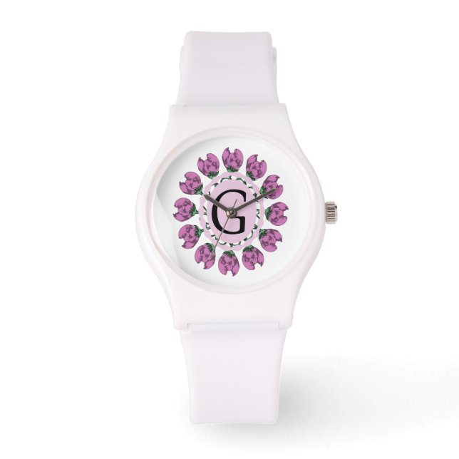Capital letter G floral monogram Watch (Front)