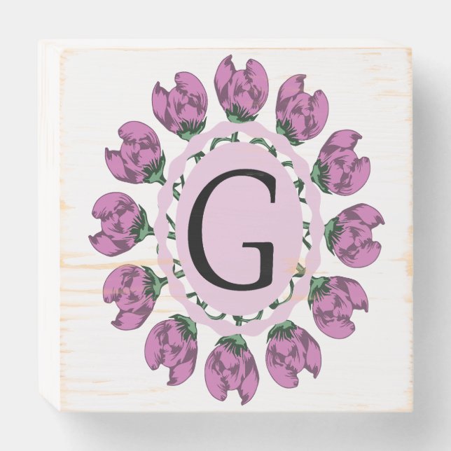 Capital letter G floral monogram Wooden Box Sign (Front Horizontal)