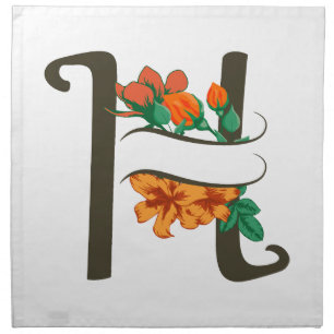 Capital letter H floral monogram Cloth Napkin