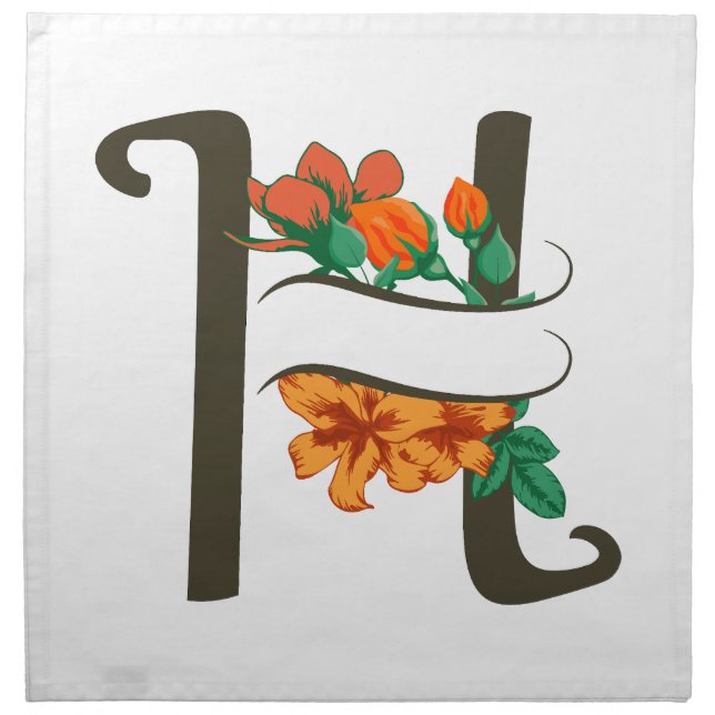 Capital letter H floral monogram Cloth Napkin (Front)