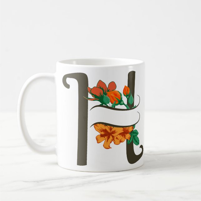 Capital letter H floral monogram Coffee Mug (Left)