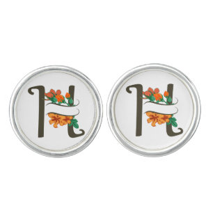 Capital letter H floral monogram Cufflinks