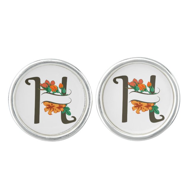 Capital letter H floral monogram Cufflinks (Front)