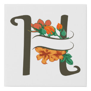 Capital letter H floral monogram Faux Canvas Print