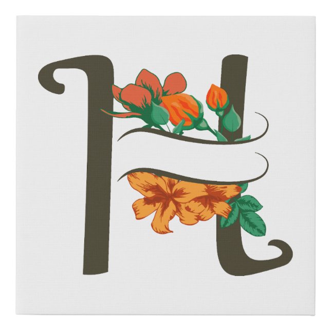 Capital letter H floral monogram Faux Canvas Print (Front)