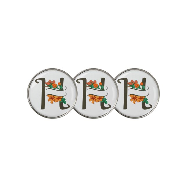 Capital letter H floral monogram Golf Ball Marker (3 Up)