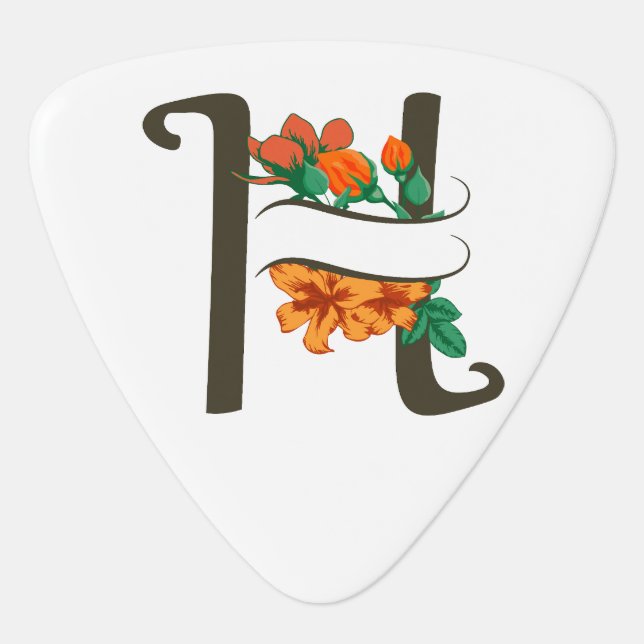 Capital letter H floral monogram Guitar Pick (Front)