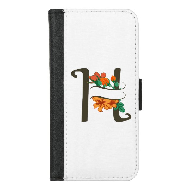 Capital letter H floral monogram iPhone Wallet Case (Front)