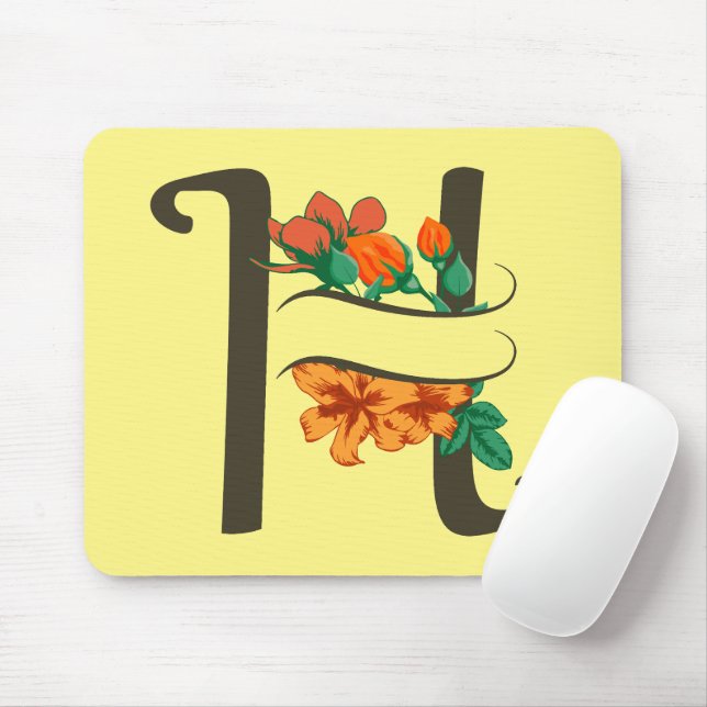 Capital letter H floral monogram Mouse Pad (With Mouse)