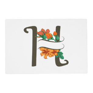 Capital letter H floral monogram Placemat