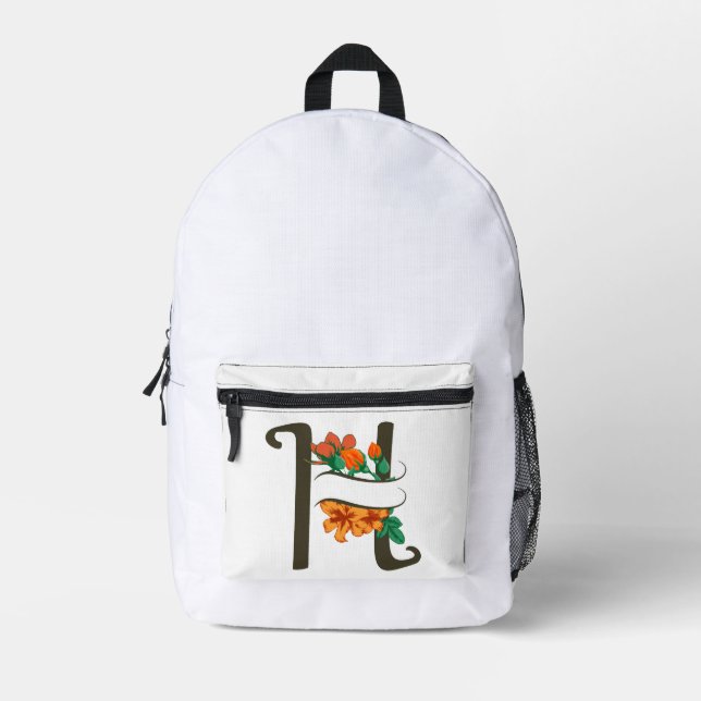 Capital letter H floral monogram Printed Backpack (Front)