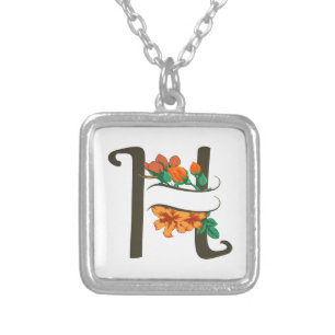 Capital letter H floral monogram Silver Plated Necklace