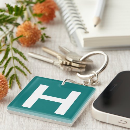Capital Letter H Green Background Keychain
