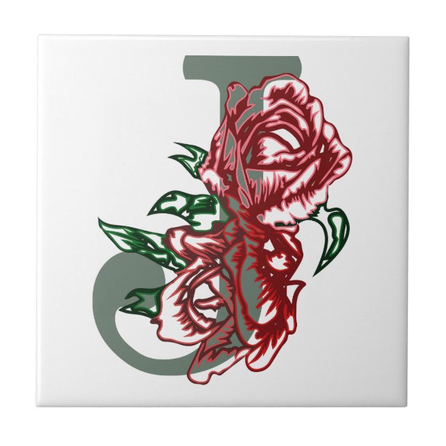 Capital letter J floral monogram Ceramic Tile (Front)