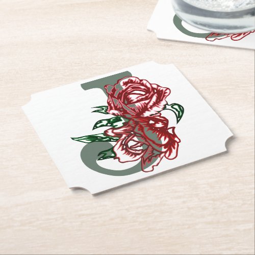 Capital letter J floral monogram Paper Coaster