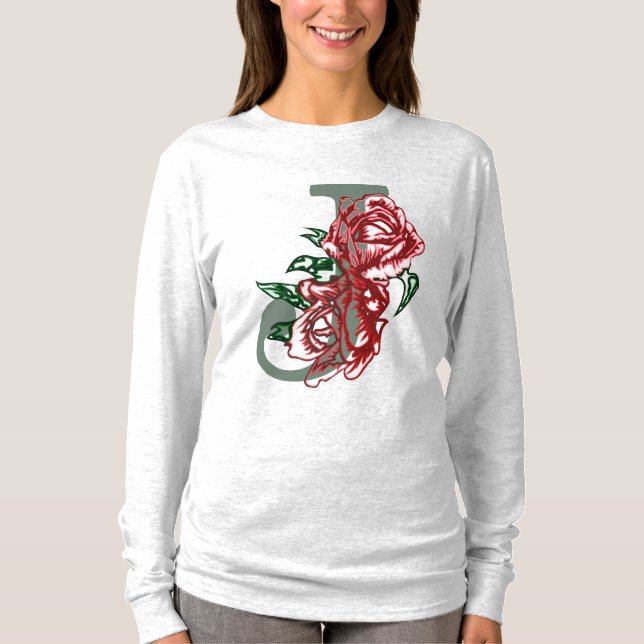 Capital letter J floral monogram T-Shirt (Front)