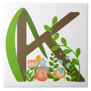 Capital letter K floral monogram Ceramic Tile