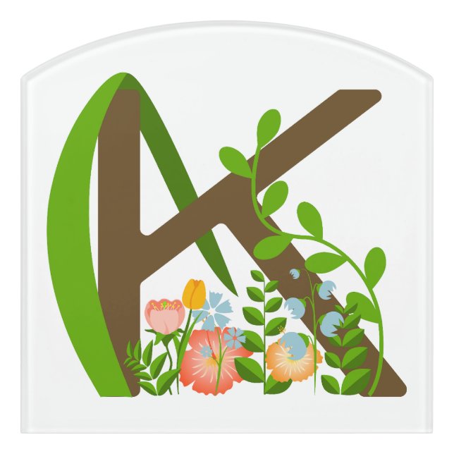 Capital letter K floral monogram Door Sign (Contour Front)