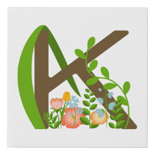 Capital letter K floral monogram Faux Canvas Print